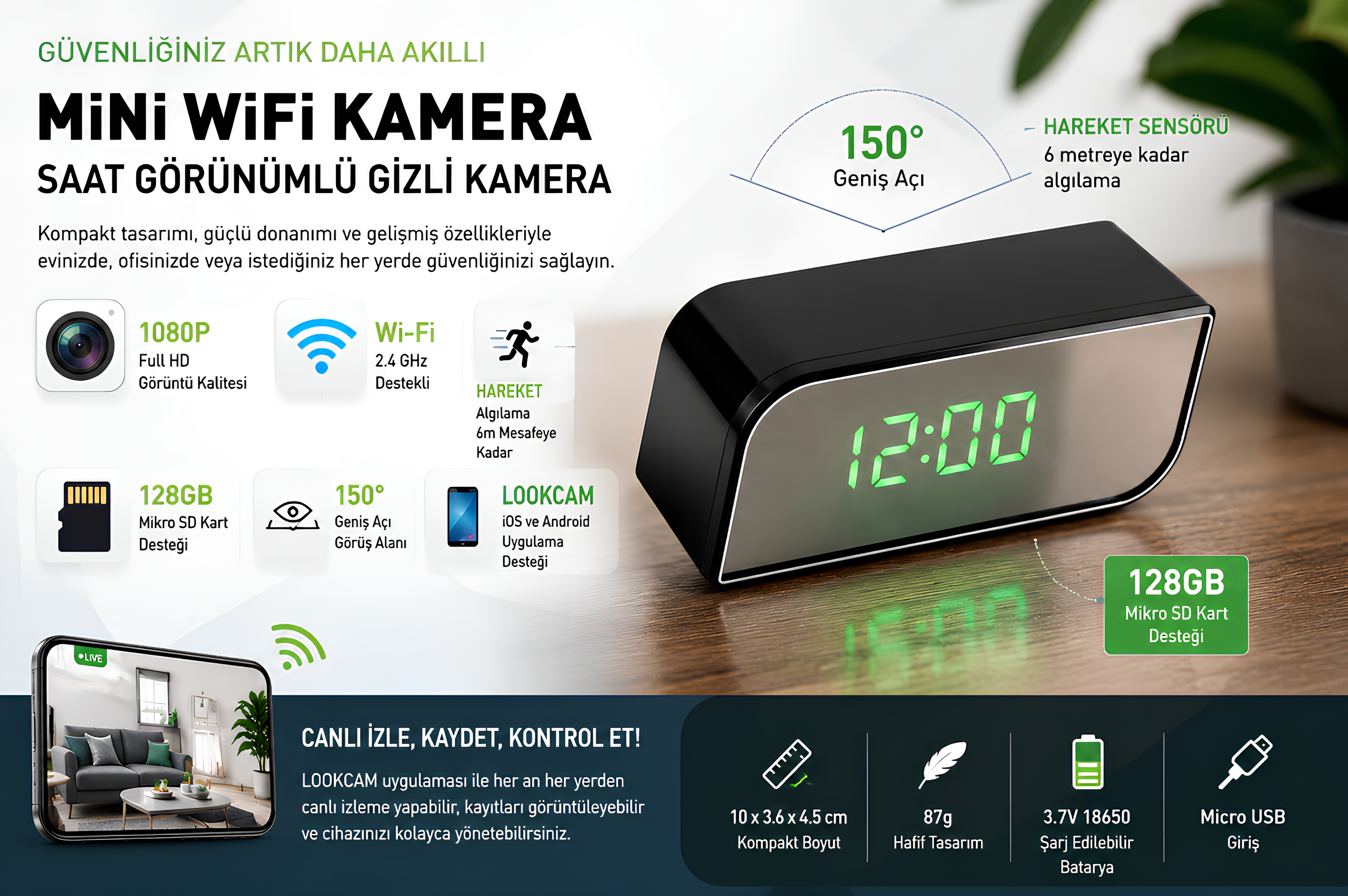 Masa Saati Görünümlü Wi-Fi Gizli Kamera İncelemesi: 1080P Full HD ve Uzaktan Canlı İzleme Rehberi