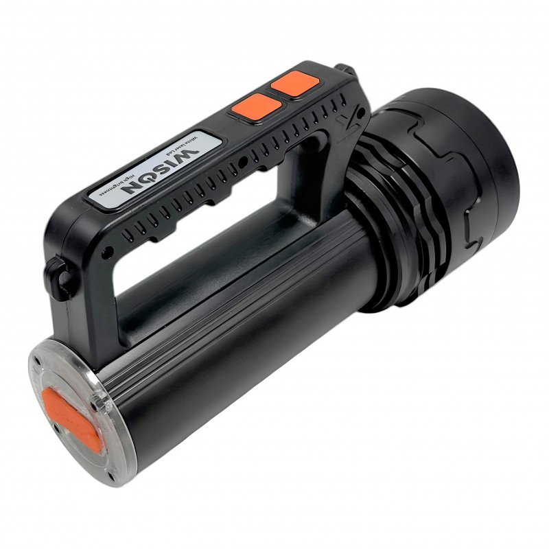 Wıson WS-8585 LED el feneri, 22000 mAh kapasiteli Type-C şarjı ile yüksek performans sunar. 5500 lümen gücüyle parlak ve aydınlık bir ışık sağlar. Çift düğme ve SOS modu sayesinde kullanımı kolaydır. Hem profesyonel hem de acil durumlar için ideal bir seç