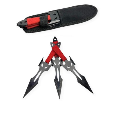 Kırmızı Kunai Fırlatma Bıçağı Seti 3 lü  Naruto Shuriken AJ00