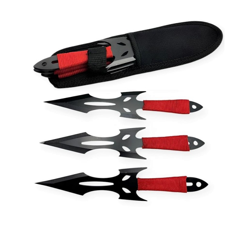 Kırmızı Kunai Fırlatma Bıçağı Seti 3 lü  Naruto Shuriken AJ00