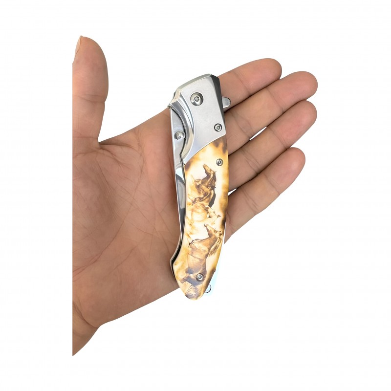 SİBİRYA At Motifli Paslanmaz Çelik Katlanır Çakı