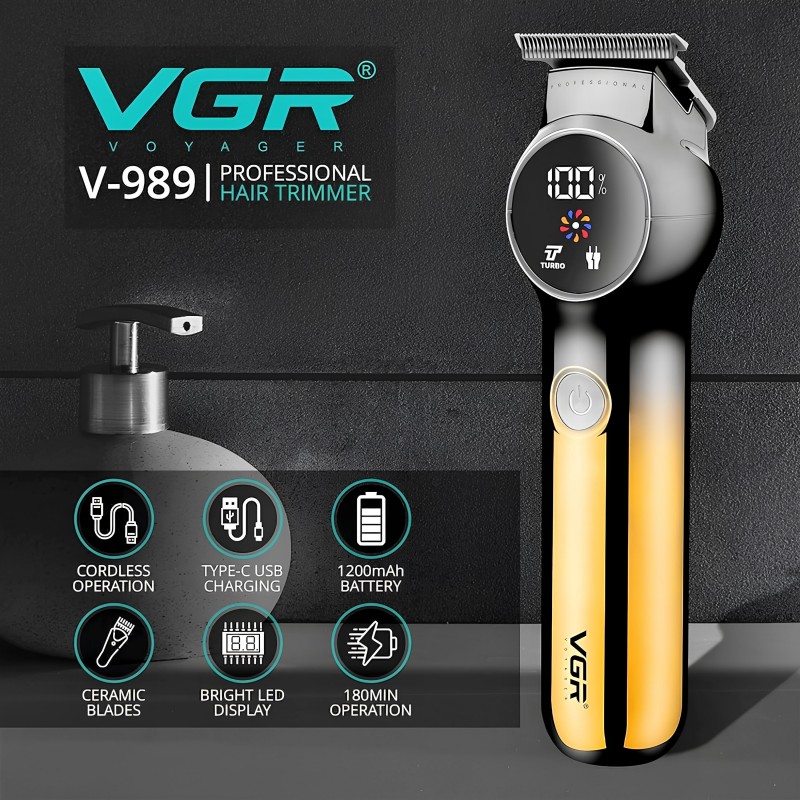 VGR V-989 LCD Ekranlı Turbo Modlu Tıraş Makinesi | Sessiz, Güçlü ve Profesyonel Performans
