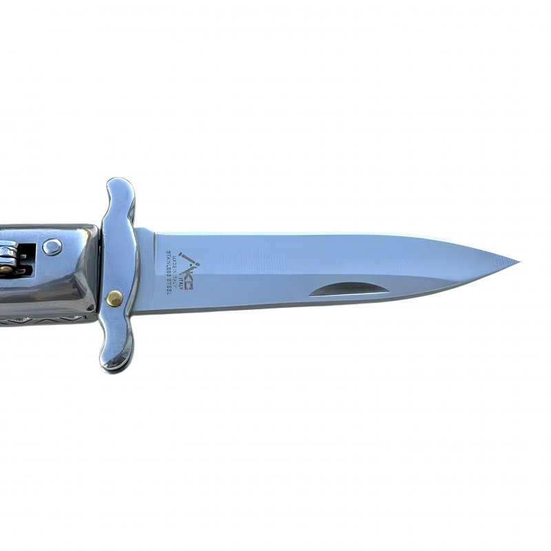 Güçlendirilmiş çelikten üretilmiş AKC Klasik Stiletto Blackwood Otomatik Bıçak.