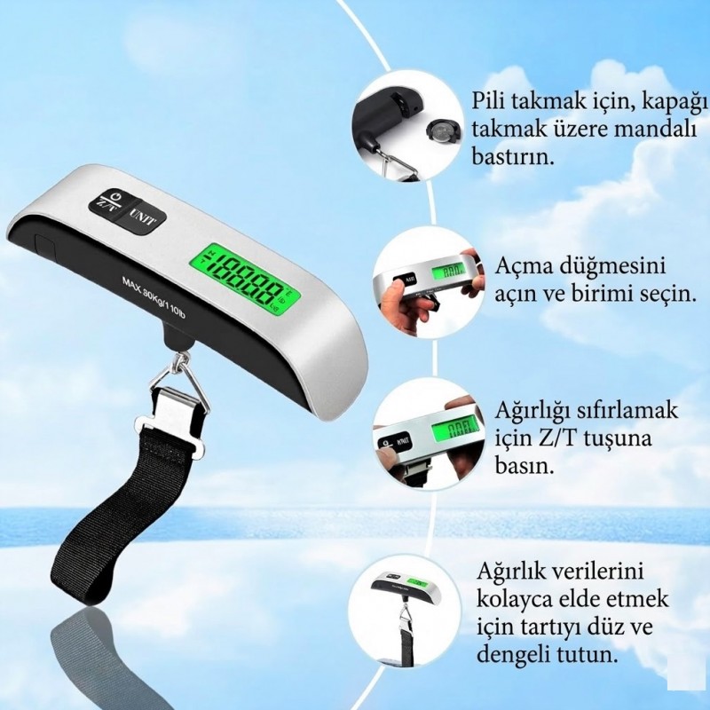 Işıklı LCD Ekran Dijital El Kantarı 50 kg Hassas Ölçüm