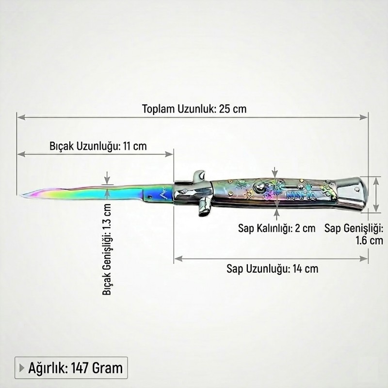 AKC Mafia Rainbow Gökkuşağı Sustalı Bıçak Teknik Detaylar