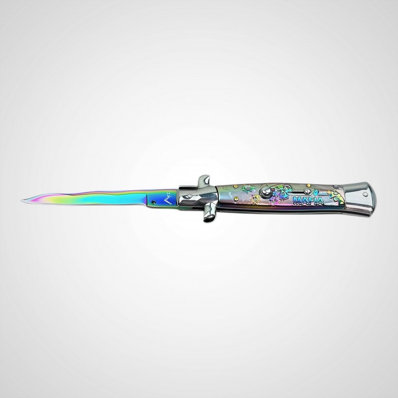 AKC Mafia İtalyan Stiletto Rainbow Sustalı Bıçak Titanyum Kaplama kalitelial.com