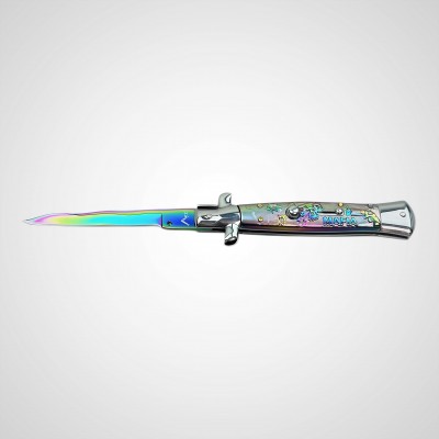 AKC Mafia İtalyan Stiletto Rainbow Sustalı Bıçak – Titanyum Kaplama Dalgalı Namlu