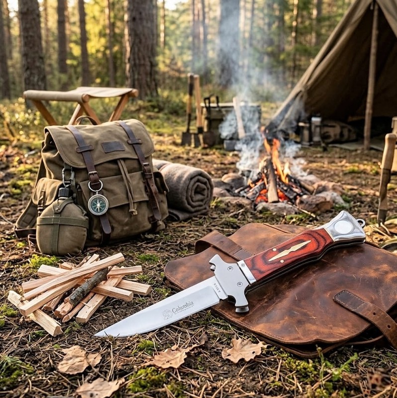 Columbia A-123-A Wolf Series Ahşap Kabze Detaylı Kamp Bıçağı kalitelial.com