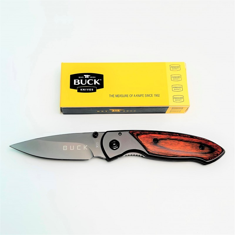 Ergonomik Tutuşlu Katlanabilir Çakı Buck X55 Ahşap Kabza Detayı