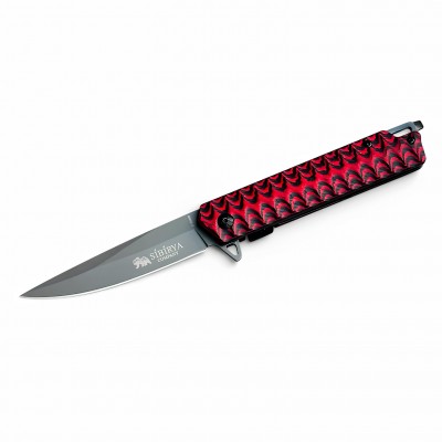 Sibirya Company S-2208B Titanyum Çelik Yarı Otomatik Çakı | Dark-Red Storm Karbon Fiber