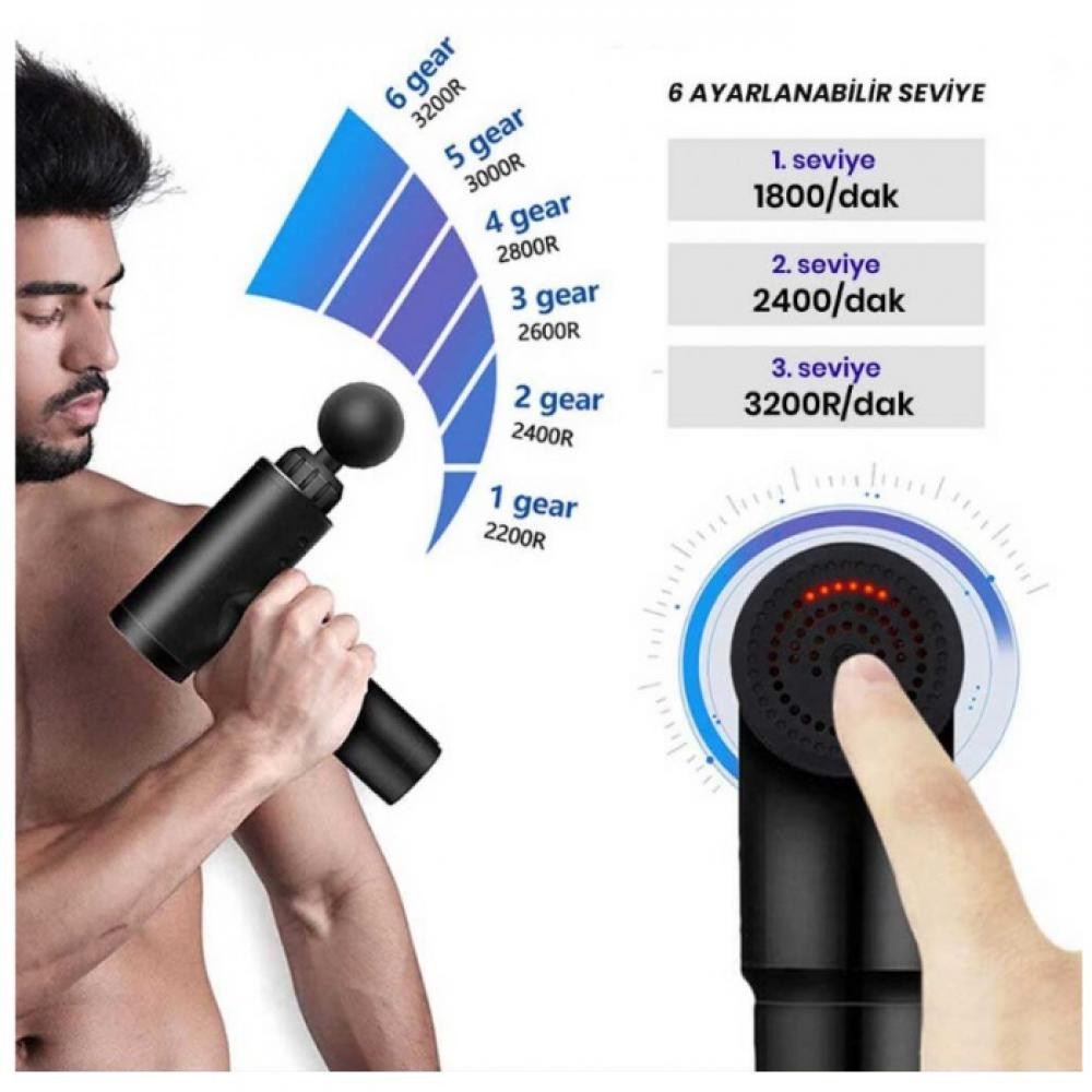 Dört Başlıklı Altı Fonksiyonlu Şarjlı Masaj Tabancası -  Masaj Aletleri Kategorisi