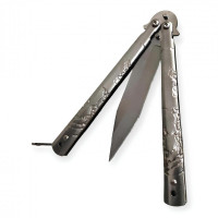 Ejderha Desenli Gümüş Renk Kelebek Bıçak -  Özel Bıçaklar Kategorisi