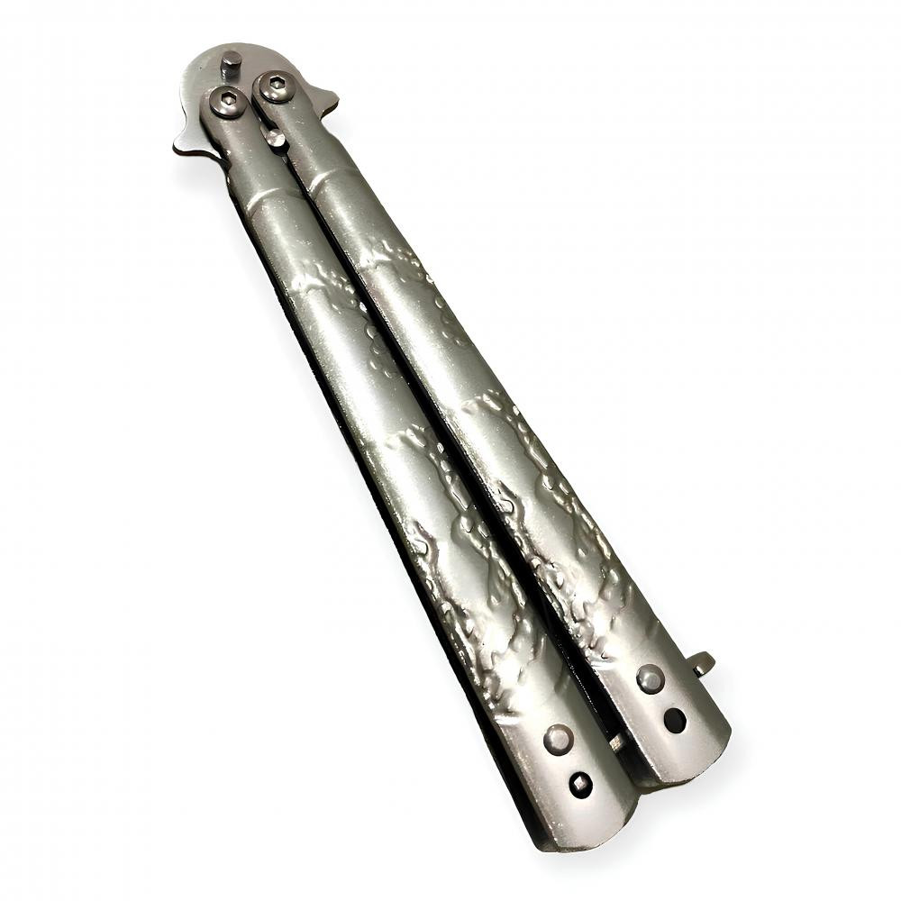 Ejderha Desenli Gümüş Renk Kelebek Bıçak -  Özel Bıçaklar Kategorisi