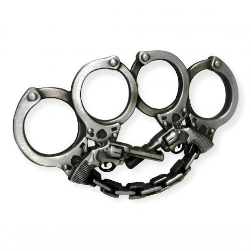 Silah Ve Kelepçe Desenli Gri Renk Muşta