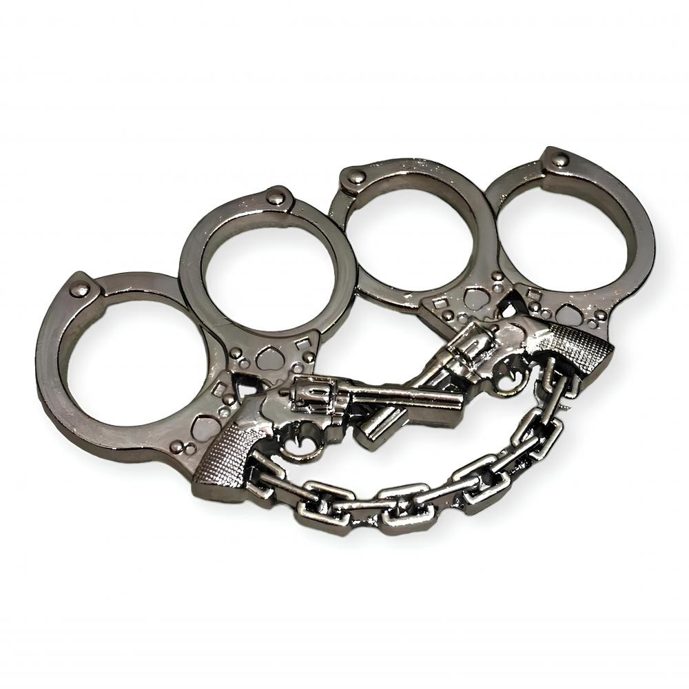 Kelepçe ve Silah Motifli Gümüş Rengi Muşta -  Özel Tasarım Bıçaklar Kategorisi