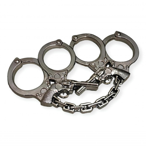 Kelepçe ve Silah Motifli Gümüş Rengi Muşta