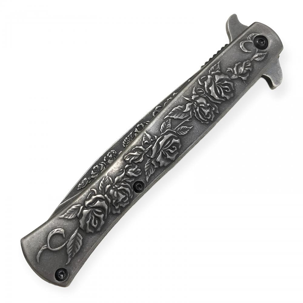 Kamp ve doğa sporları için gül kabartmalı survival bıçak