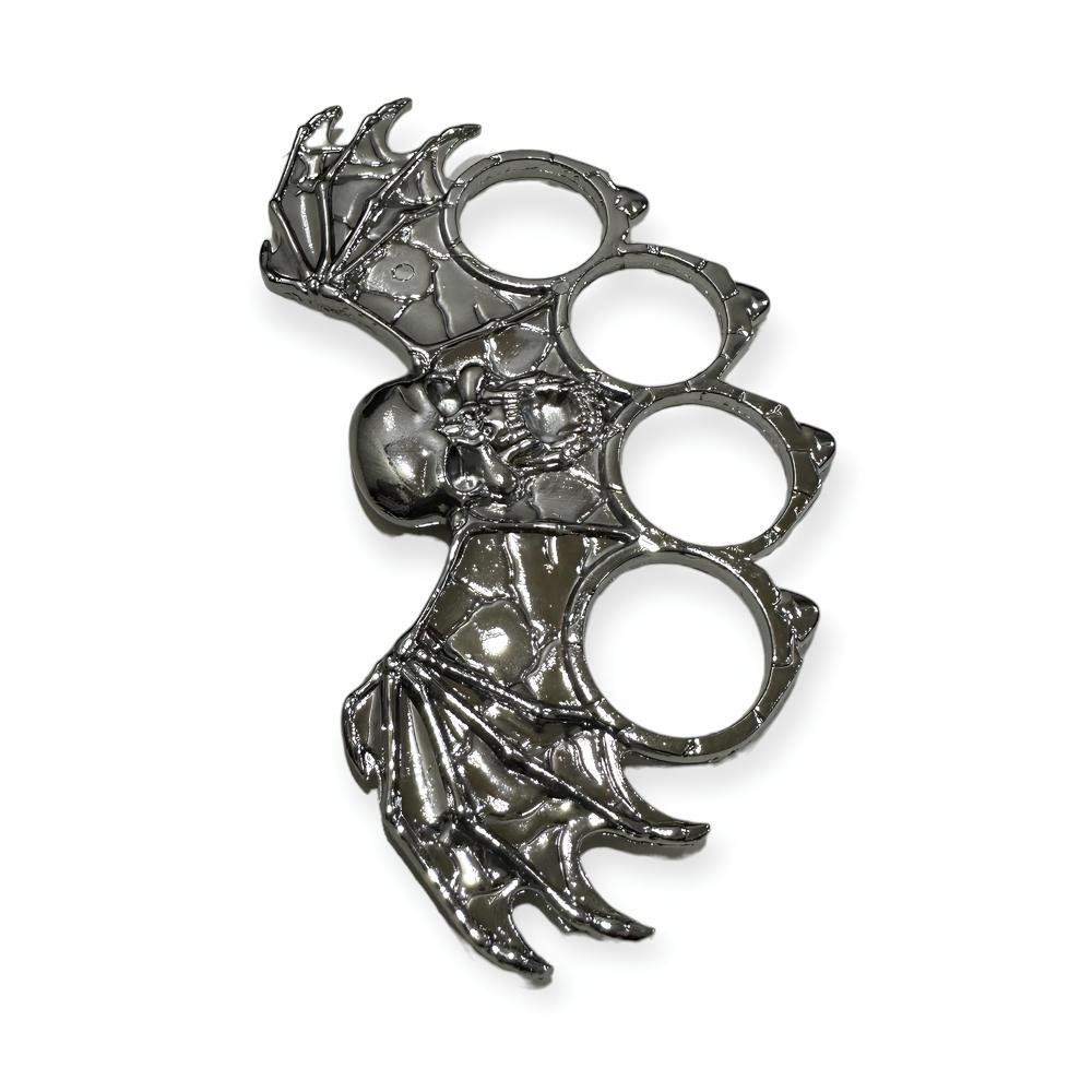 Gümüş Rengi Kanatlı Kuru Kafa Muşta -  Özel Tasarım Bıçaklar Kategorisi