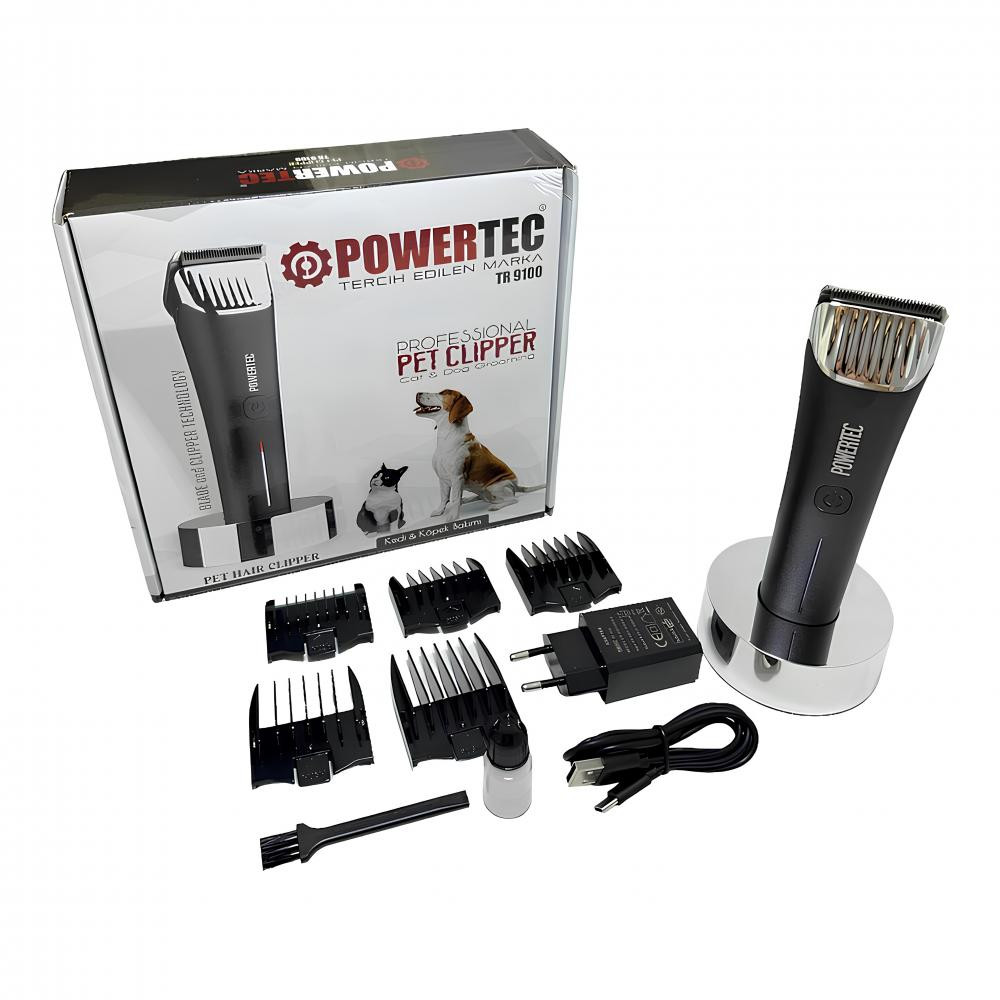 Powertec TR-9100 şarjlı kedi köpek tıraş makinesi ön görünüm