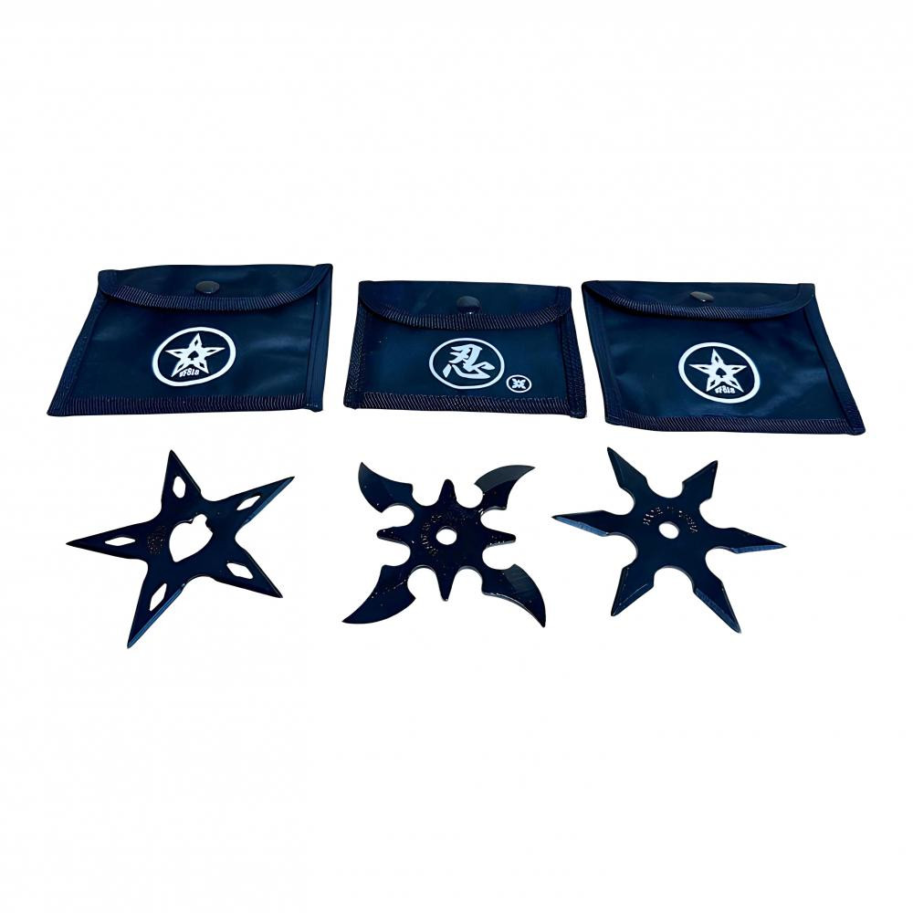 Siyah Çelik Ninja Yıldızı Seti - 3 Lü Shuriken Takımı